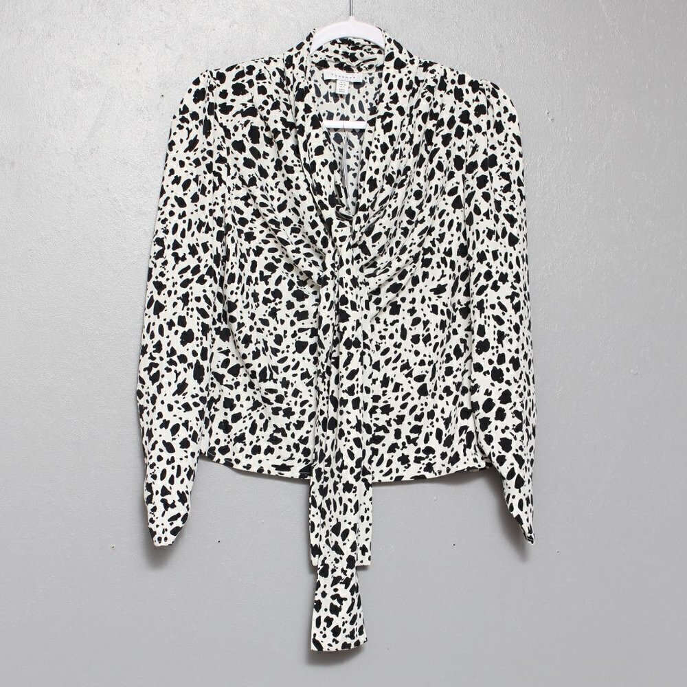 Topshop NWT  tie neck blouse in monochrome animal print Dalmatian career wear
